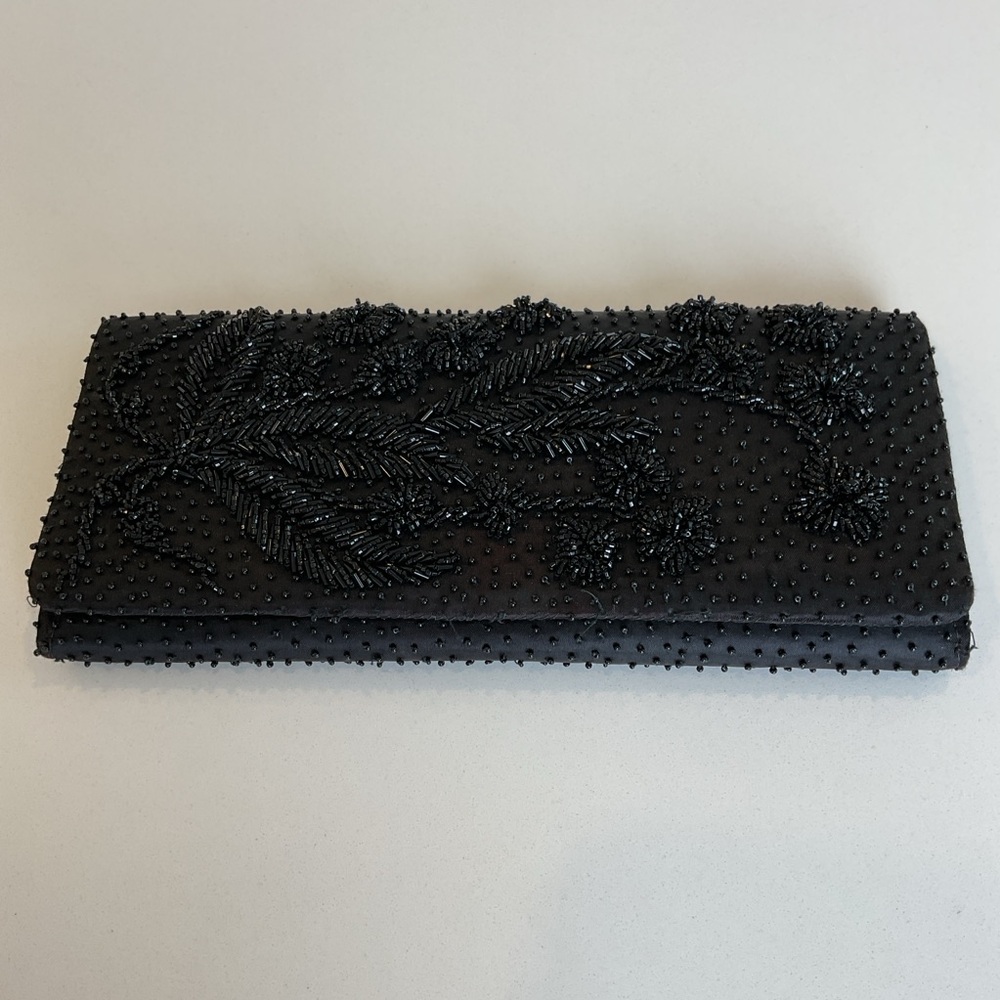 BONNIE’S Vintage 1950’s - 60’s Black Beaded Clutch • Handmade in Hong Kong